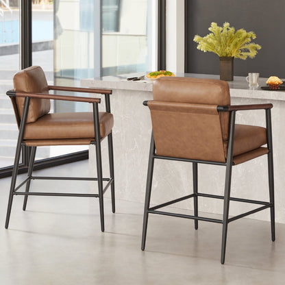 Charlotte Modern Counter Stool with brown leather seat and metal frame in a stylish kitchen - CHITA Living