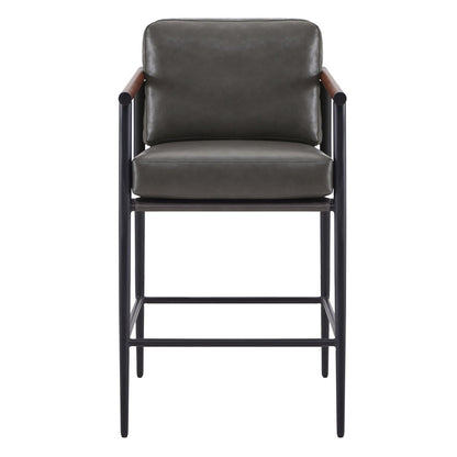 Charlotte Modern Counter Stool with dark green leather seat and metal frame, stylish design - CHITA Living