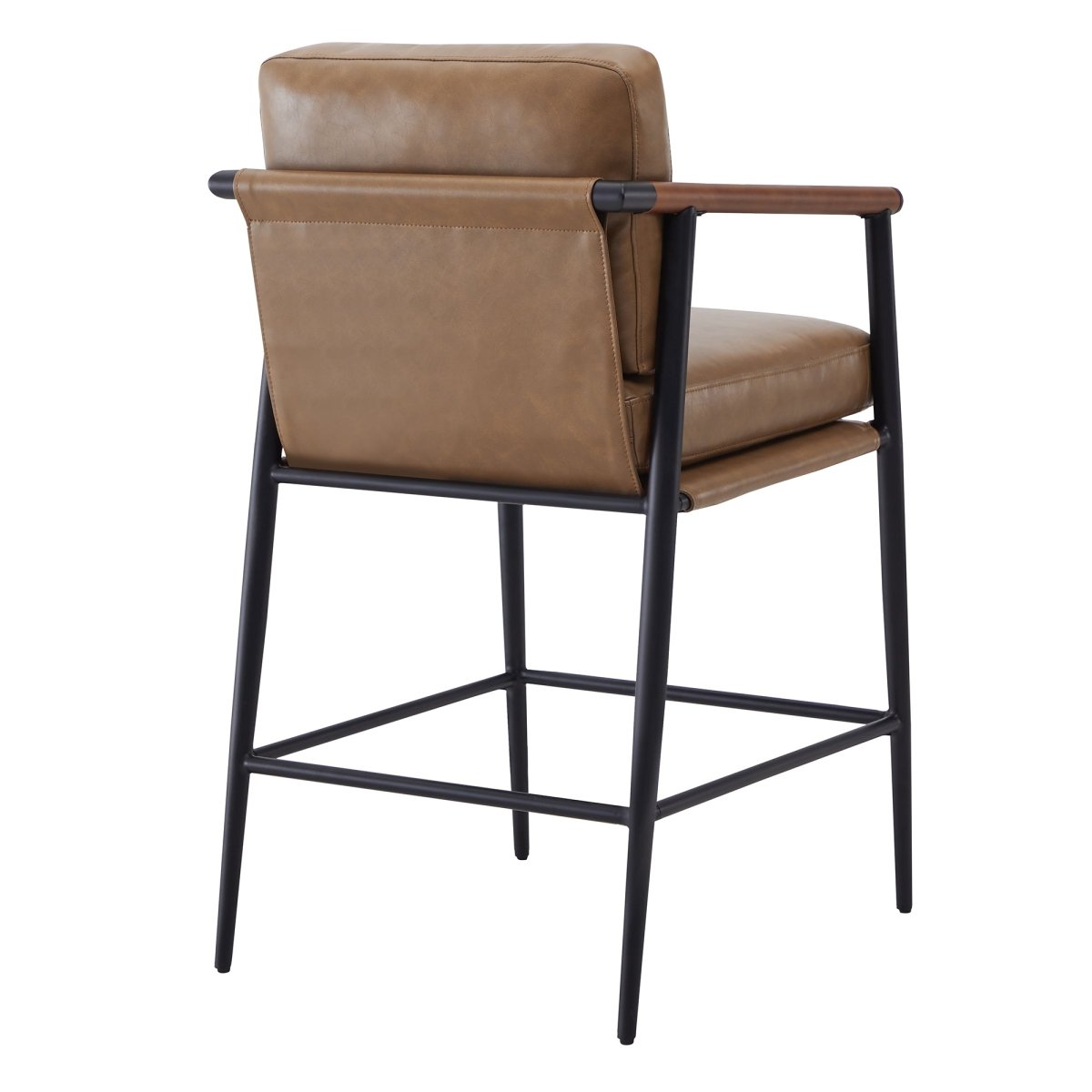 Charlotte Modern Counter Stool back view with brown leather seat and metal frame - CHITA Living