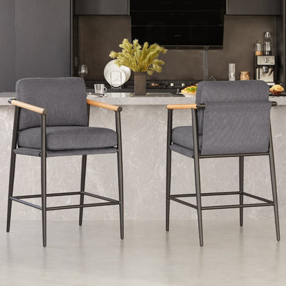 Charlotte Modern Counter Stools with grey fabric and wood accents in stylish kitchen - CHITA Living