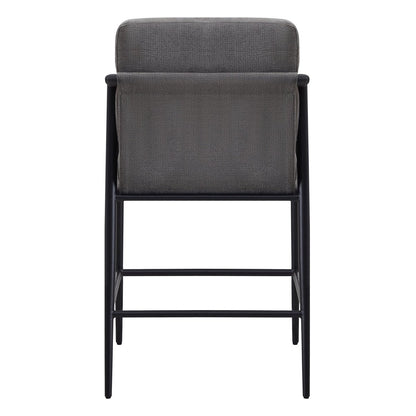 Back view of Charlotte Modern Counter Stool with gray fabric and black metal frame - CHITA Living