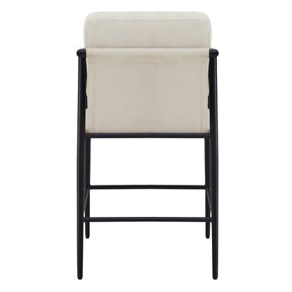 Back view of Charlotte Modern Counter Stool with cream fabric seat and black metal frame - CHITA Living