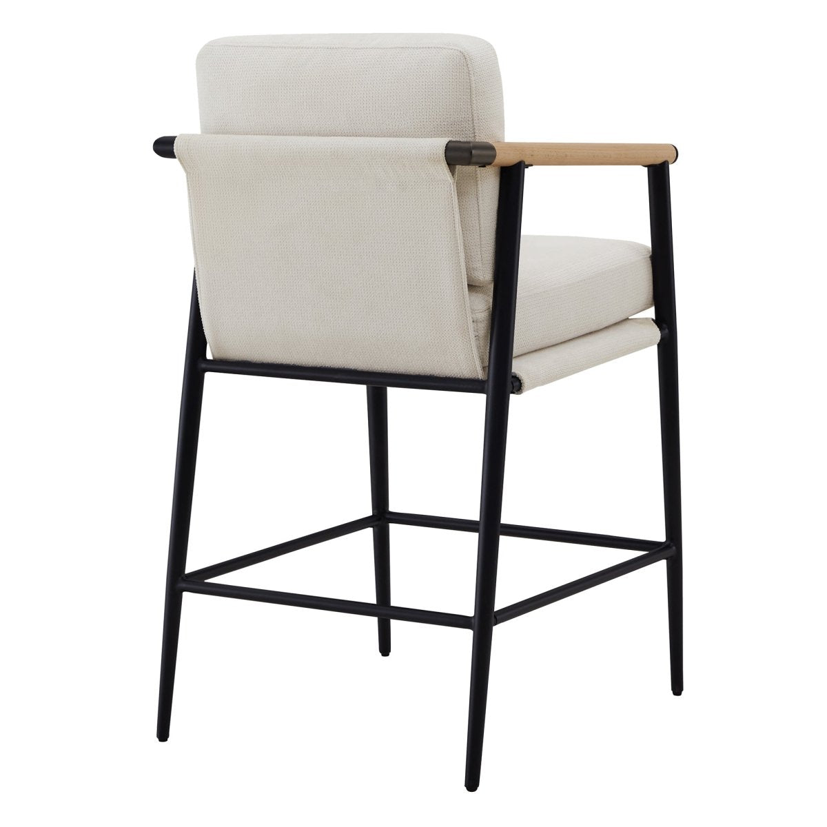 Charlotte Modern Counter Stool back view with cream fabric seat and black metal frame - CHITA Living