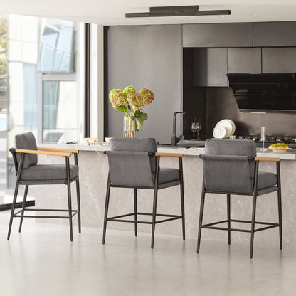 Charlotte Modern Counter Stool in a sleek kitchen with gray upholstery and wooden accents - CHITA Living