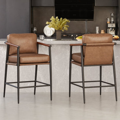 Charlotte Modern Counter Stool in a kitchen setting with brown leather and metal frame - CHITA Living