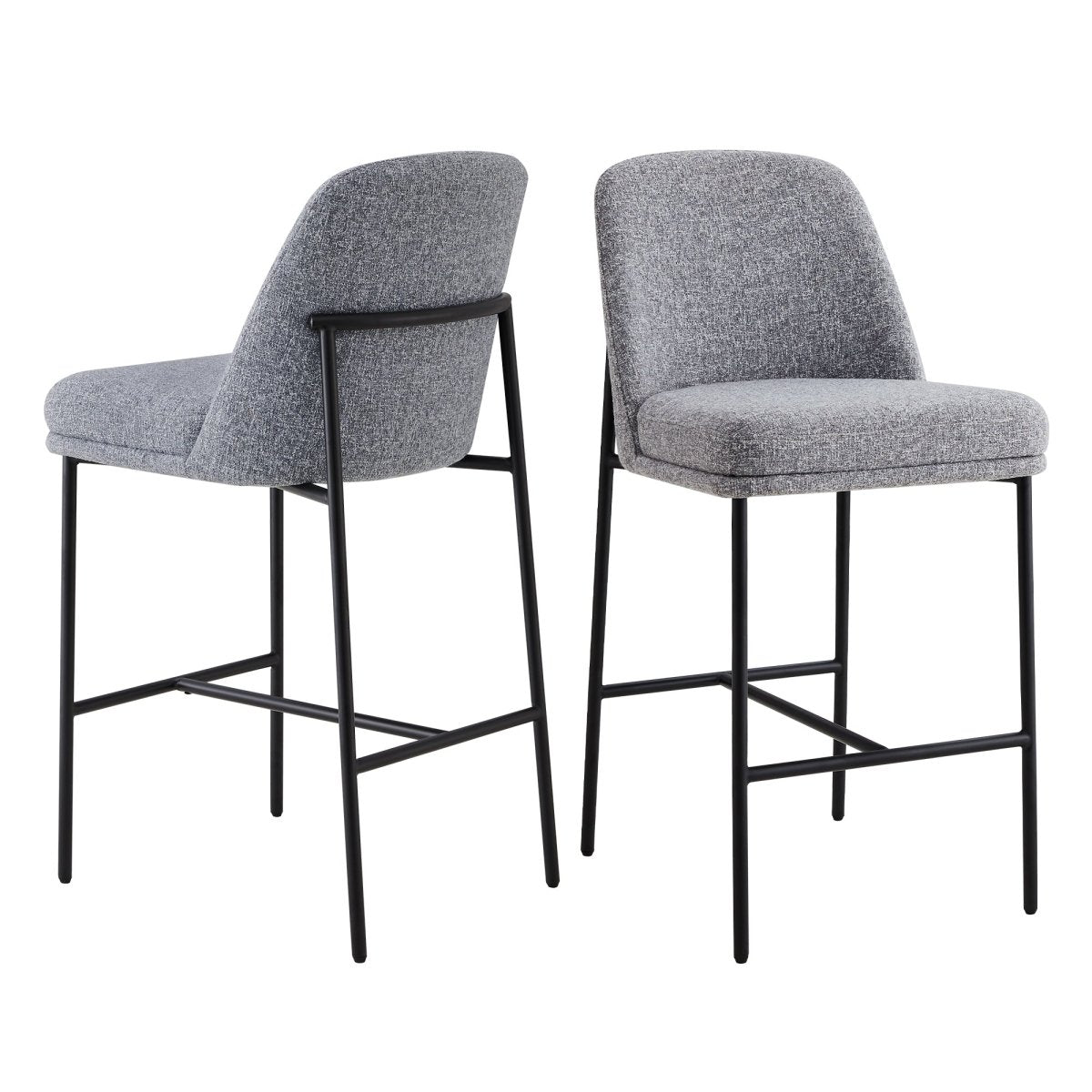 Golda Counter Stools with gray seat cushions and black metal frame, stylish design - CHITA Living