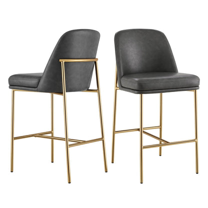 Golda Counter Stools with gray faux leather seats and gold metal legs, contemporary style - CHITA Living