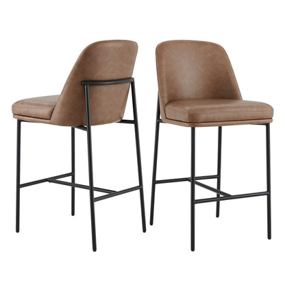 Golda Counter Stools with brown faux leather upholstery and sleek black metal legs - CHITA Living