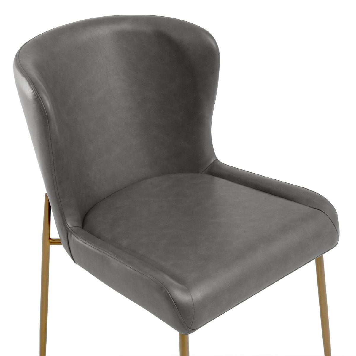 Golda Dining Chair in grey faux leather showcasing modern design and brass legs - CHITA Living