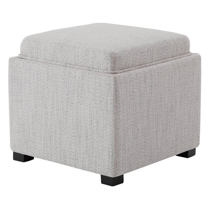 Versatile light fabric cube storage ottoman with black legs for modern decor - CHITA Living