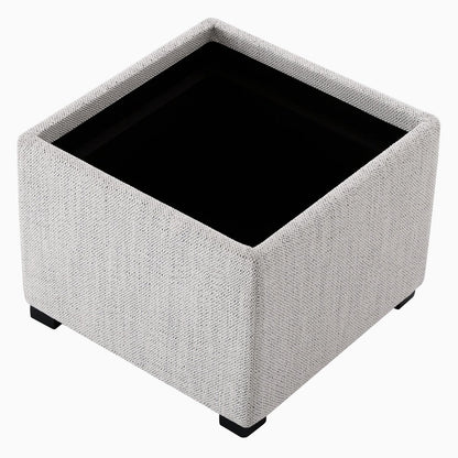 Light fabric cube storage ottoman with black top, perfect for modern living spaces - CHITA Living