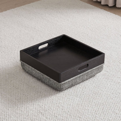 Gray cube storage ottoman with removable black tray, perfect for modern living rooms - CHITA Living