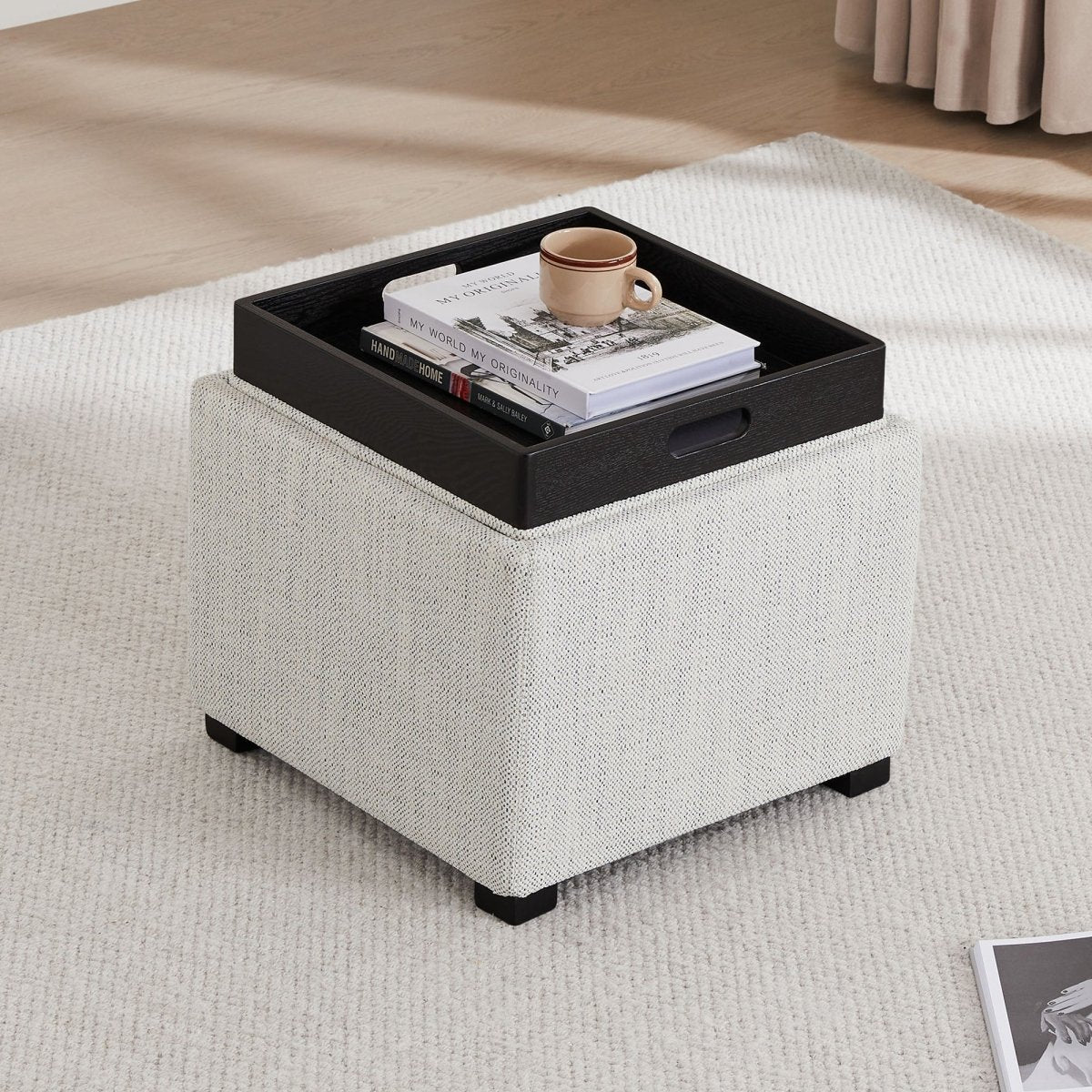 Cube Storage Ottoman - Fabric & Leather