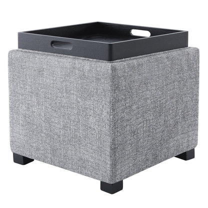 Gray cube storage ottoman with sturdy tray, suitable for modern living spaces - CHITA Living