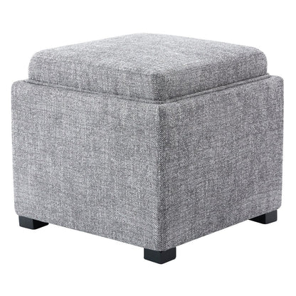 Gray fabric cube storage ottoman with soft top and black legs for modern living spaces - CHITA Living