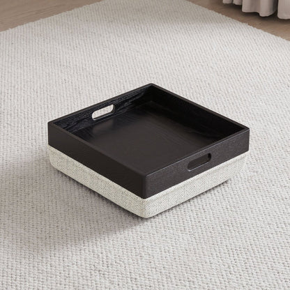 Detachable black tray on textured gray cube storage ottoman, ideal for modern decor - CHITA Living