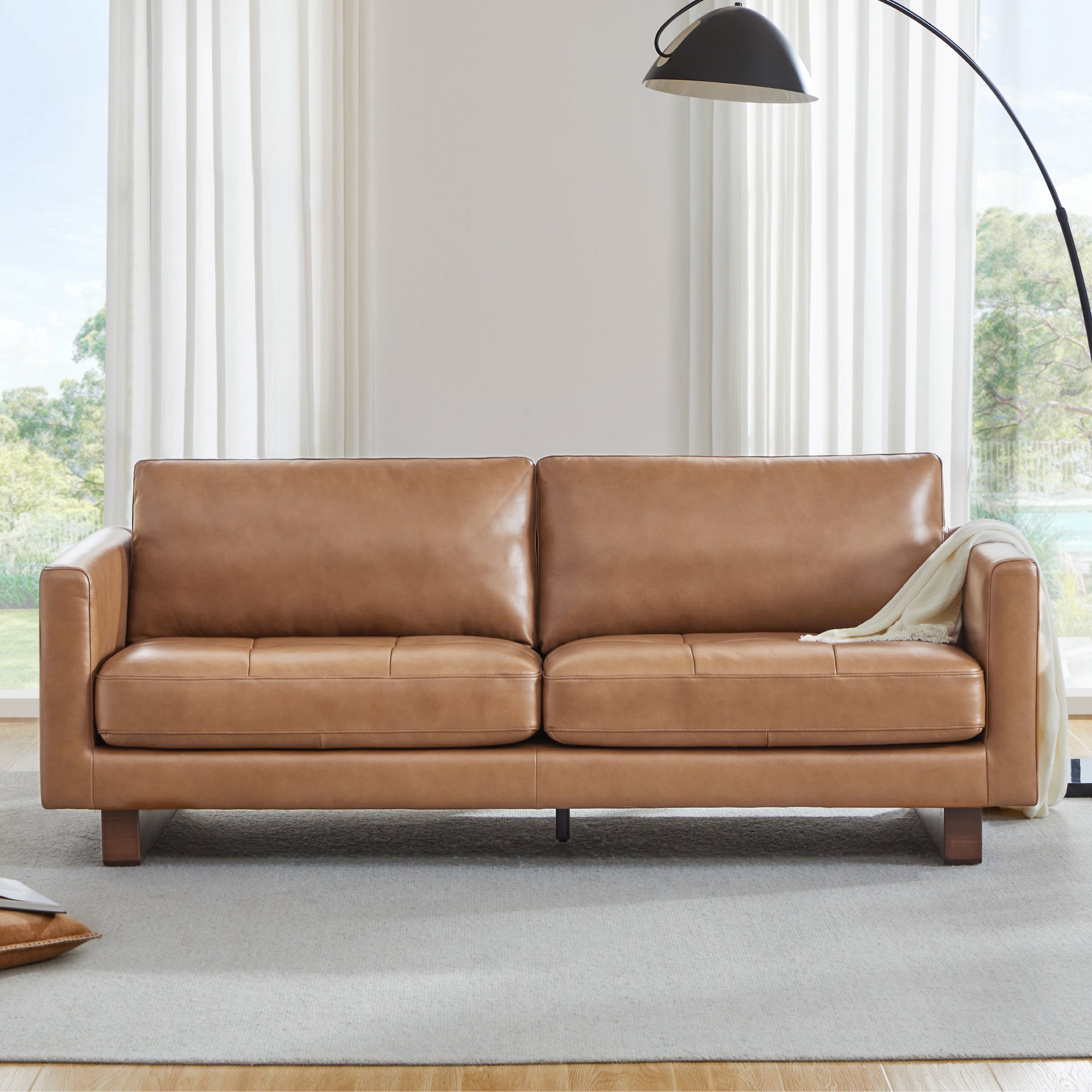Senan Mid-Century Modern Genuine Leather Sofa(84'')