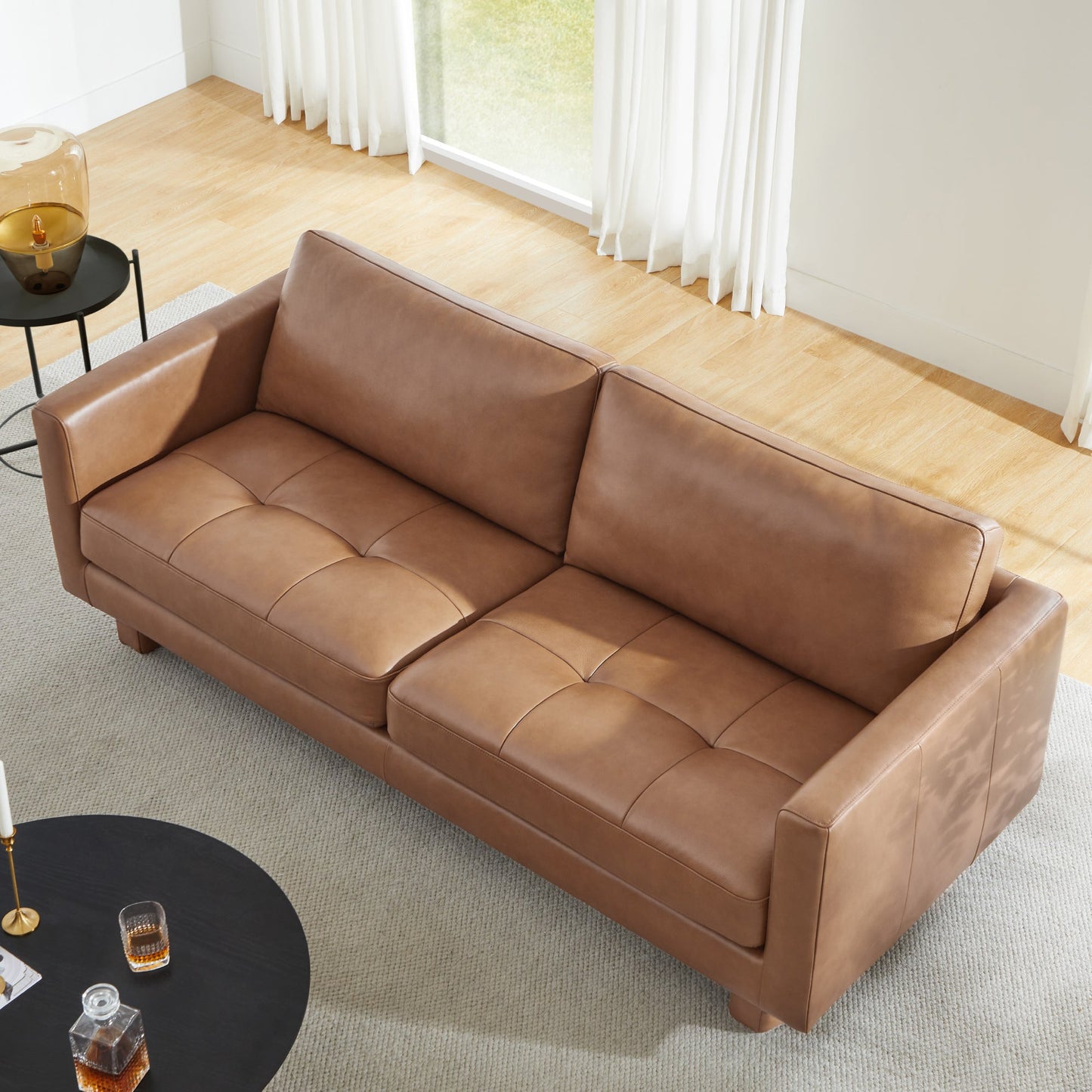 CHITA LIVING-Senan Mid-Century Modern Genunie Leather Sofa(84'')-Sofas-Genuine Top-grain Leather-Sofa with Leather Legs-