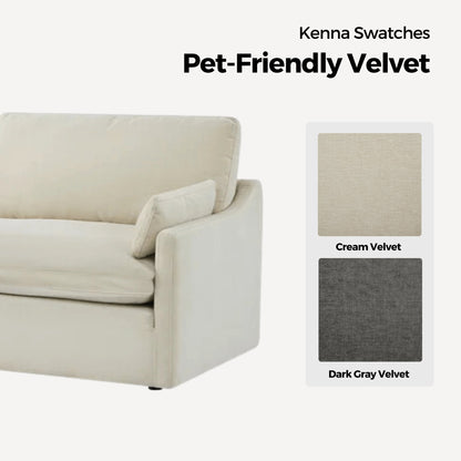 Kenna Sofa pet-friendly velvet swatches in cream and dark gray - CHITA Living