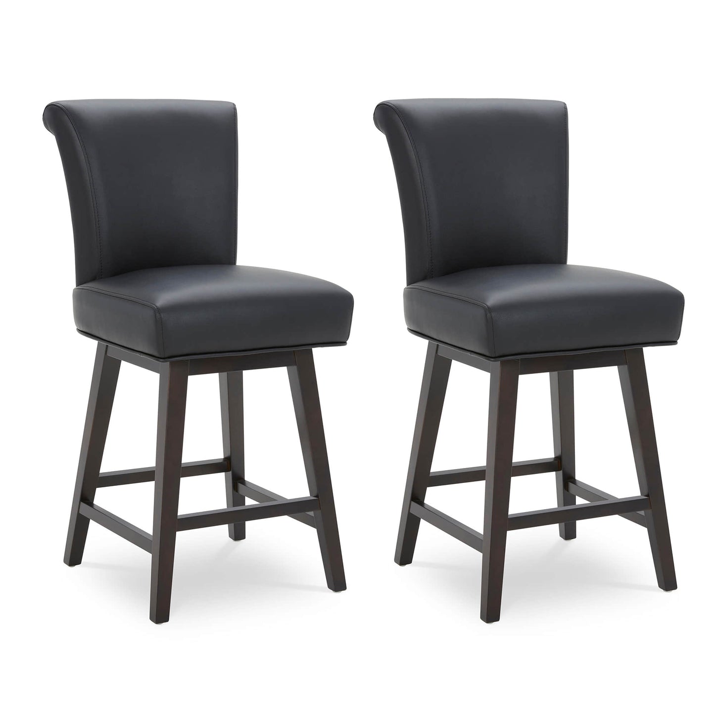 CHITA LIVING-Alina Modern Swivel Counter Stool-Counter Stools-Faux Leather-Black-2-Pack