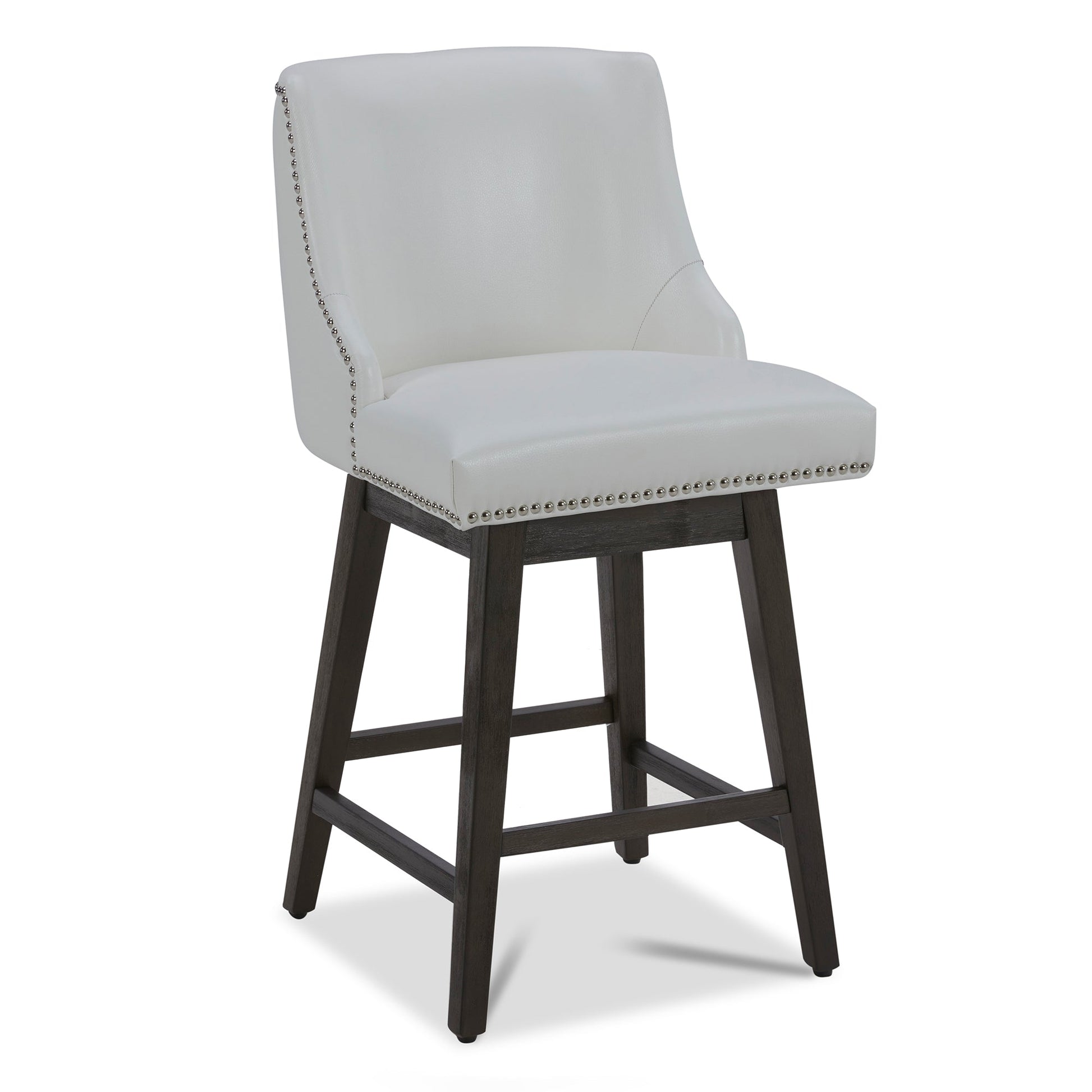 CHITA LIVING-Asher Swivel Counter Stool with Nailhead Trim-Counter Stools-Faux Leather-White-