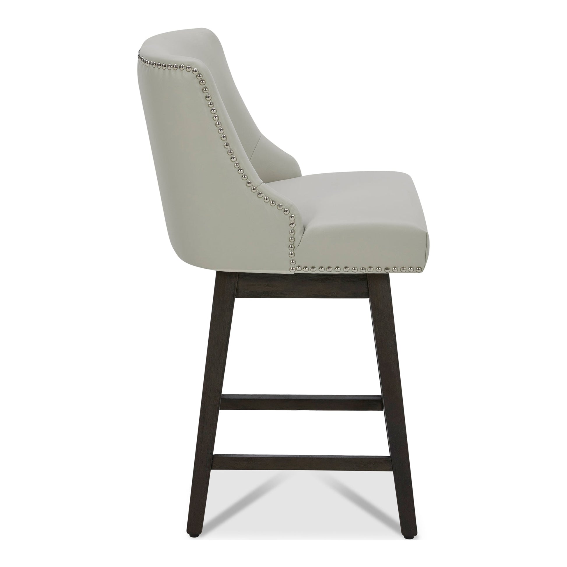 CHITA LIVING-Asher Swivel Counter Stool with Nailhead Trim-Counter Stools-Faux Leather-Light Gray-