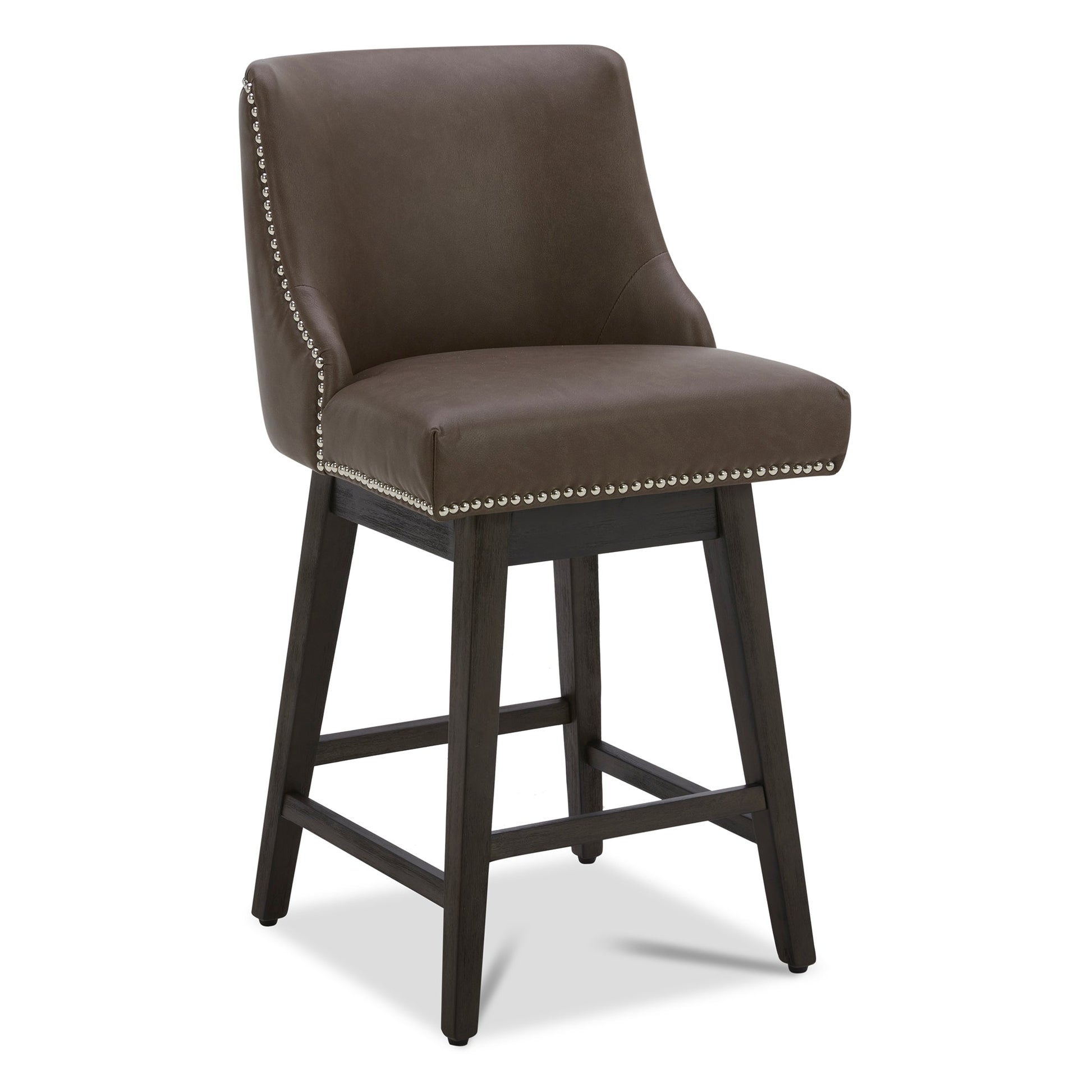 CHITA LIVING-Asher Swivel Counter Stool with Nailhead Trim-Counter Stools-Faux Leather-Chocolate-