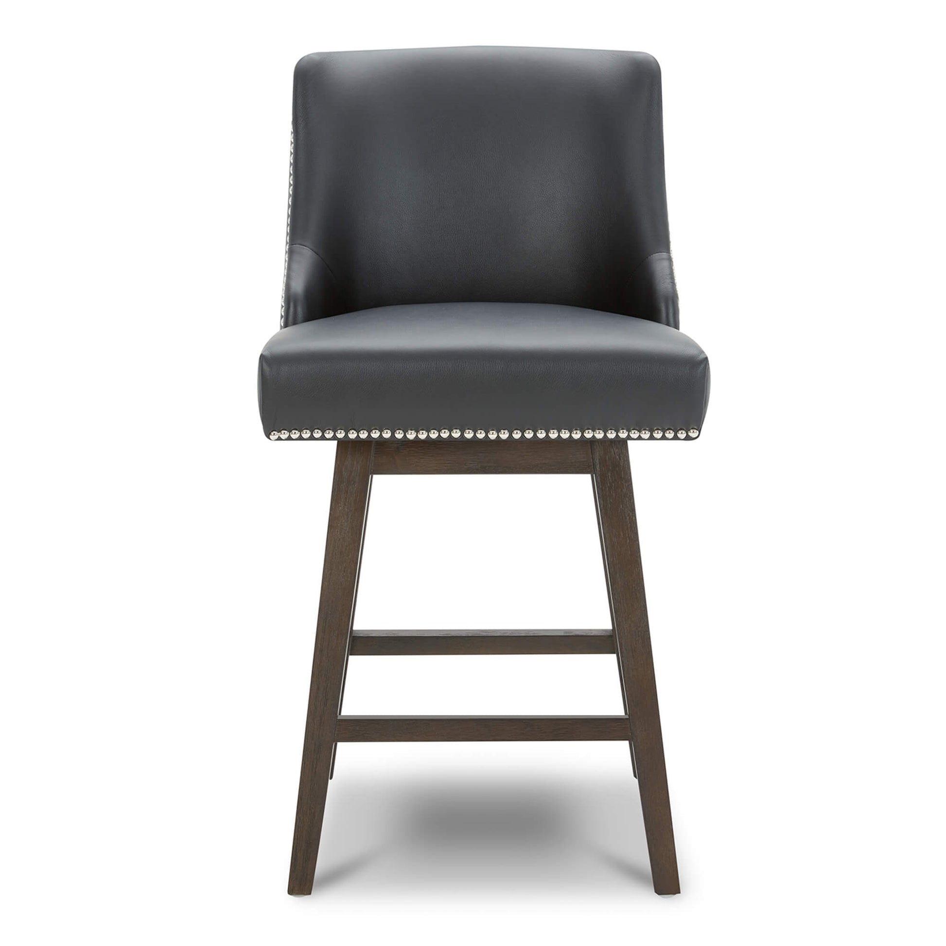CHITA LIVING-Asher Swivel Counter Stool with Nailhead Trim-Counter Stools-Faux Leather-Black-