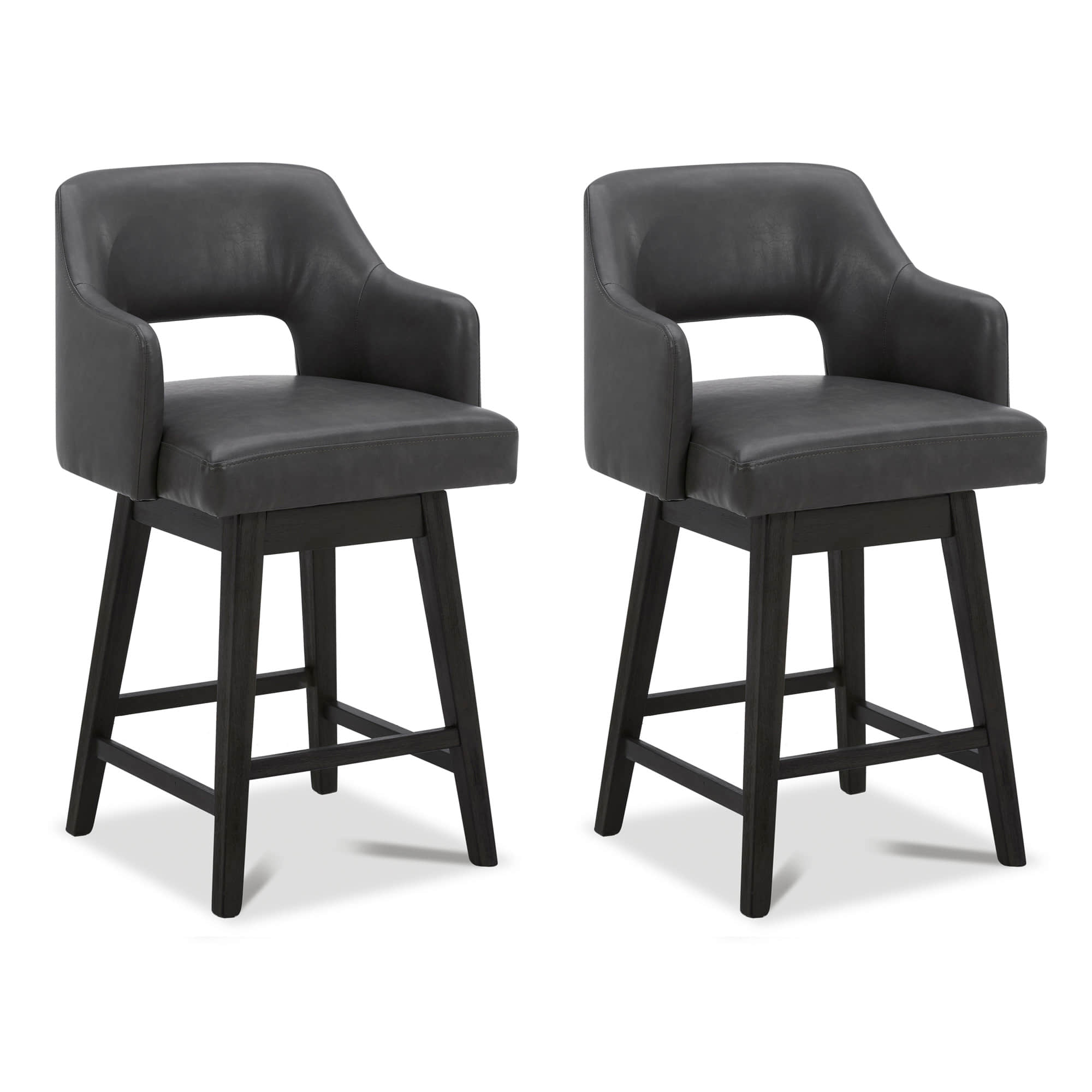 CHITA LIVING-Ava Swivel Counter Stool ( Set of 2 )-Counter Stools-Faux Leather-Retro Gray-