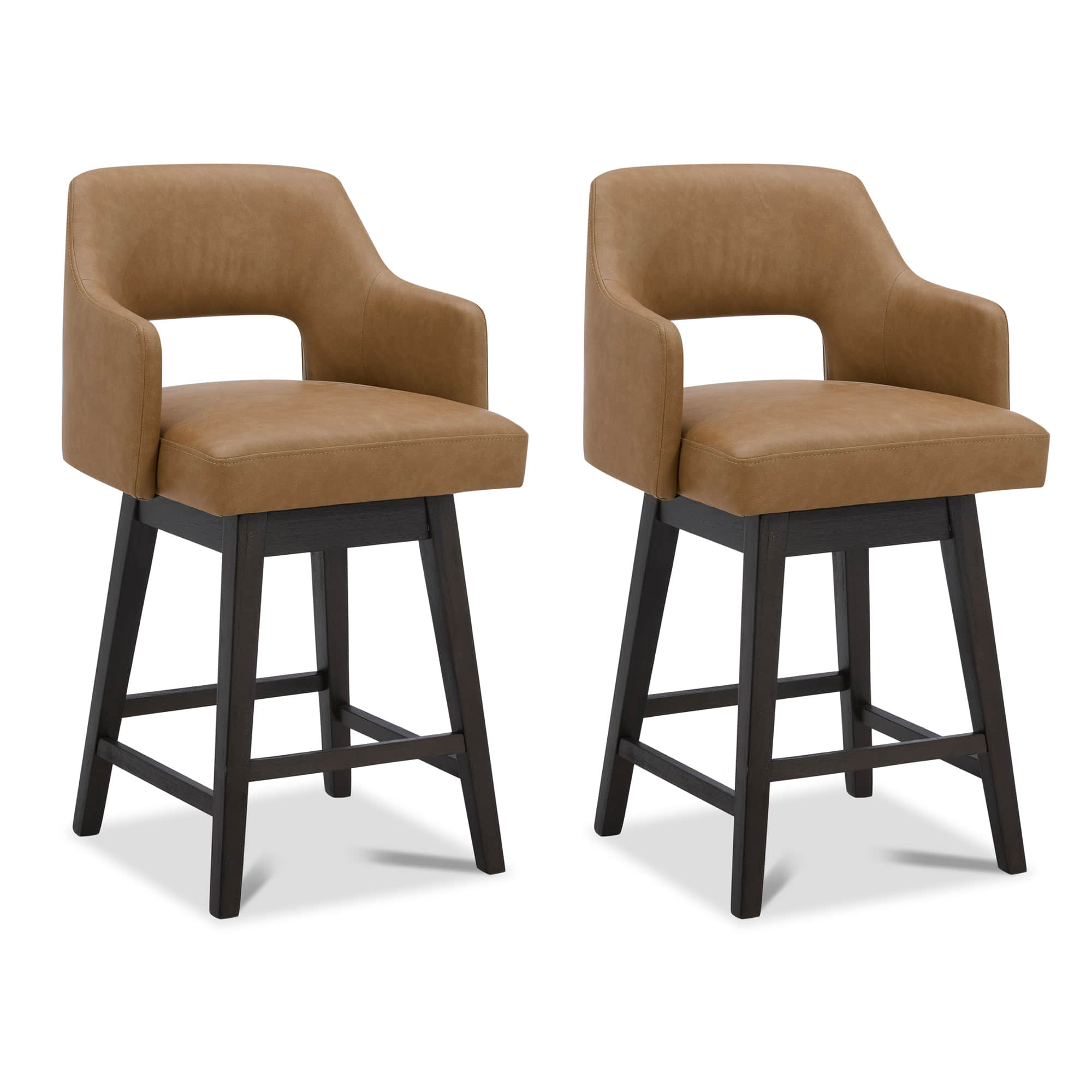 CHITA LIVING-Ava Swivel Counter Stool ( Set of 2 )-Counter Stools-Faux Leather-Cognac-