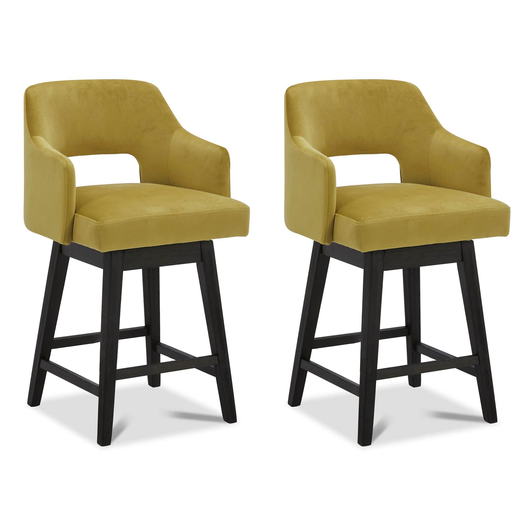 CHITA LIVING-Ava Swivel Counter Stool ( Set of 2 )-Counter Stools-Velvet-Yellow-