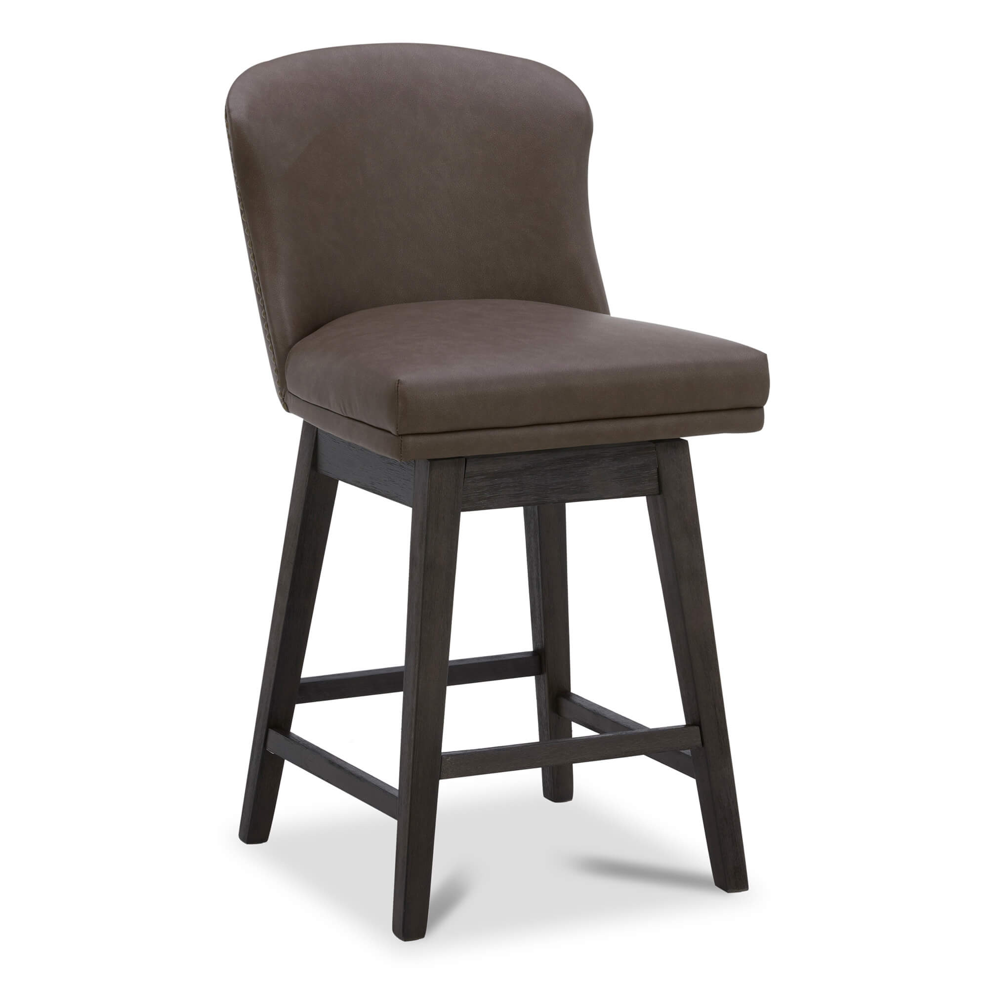 CHITA LIVING-Avery Swivel Counter Stool ( Set of 2)-Counter Stools-Faux Leather-Chocolate-