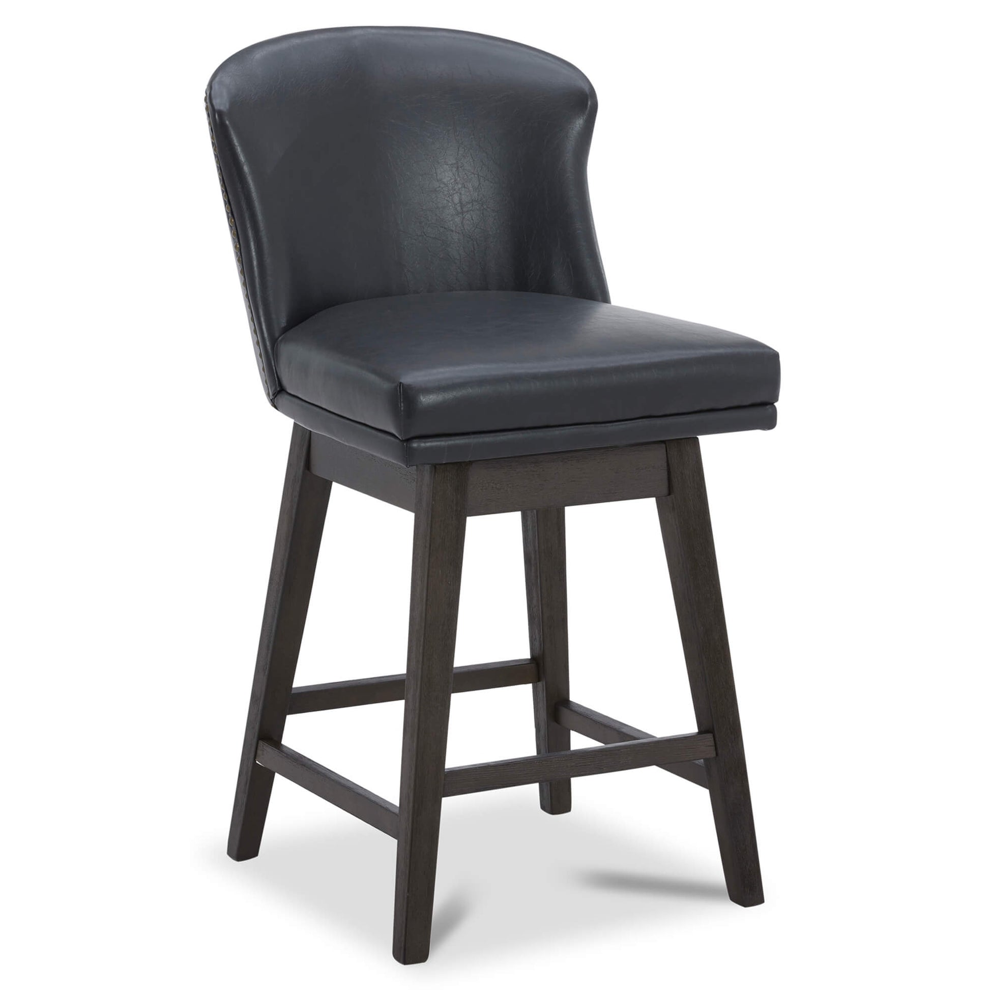 CHITA LIVING-Avery Swivel Counter Stool ( Set of 2)-Counter Stools-Faux Leather-Black-