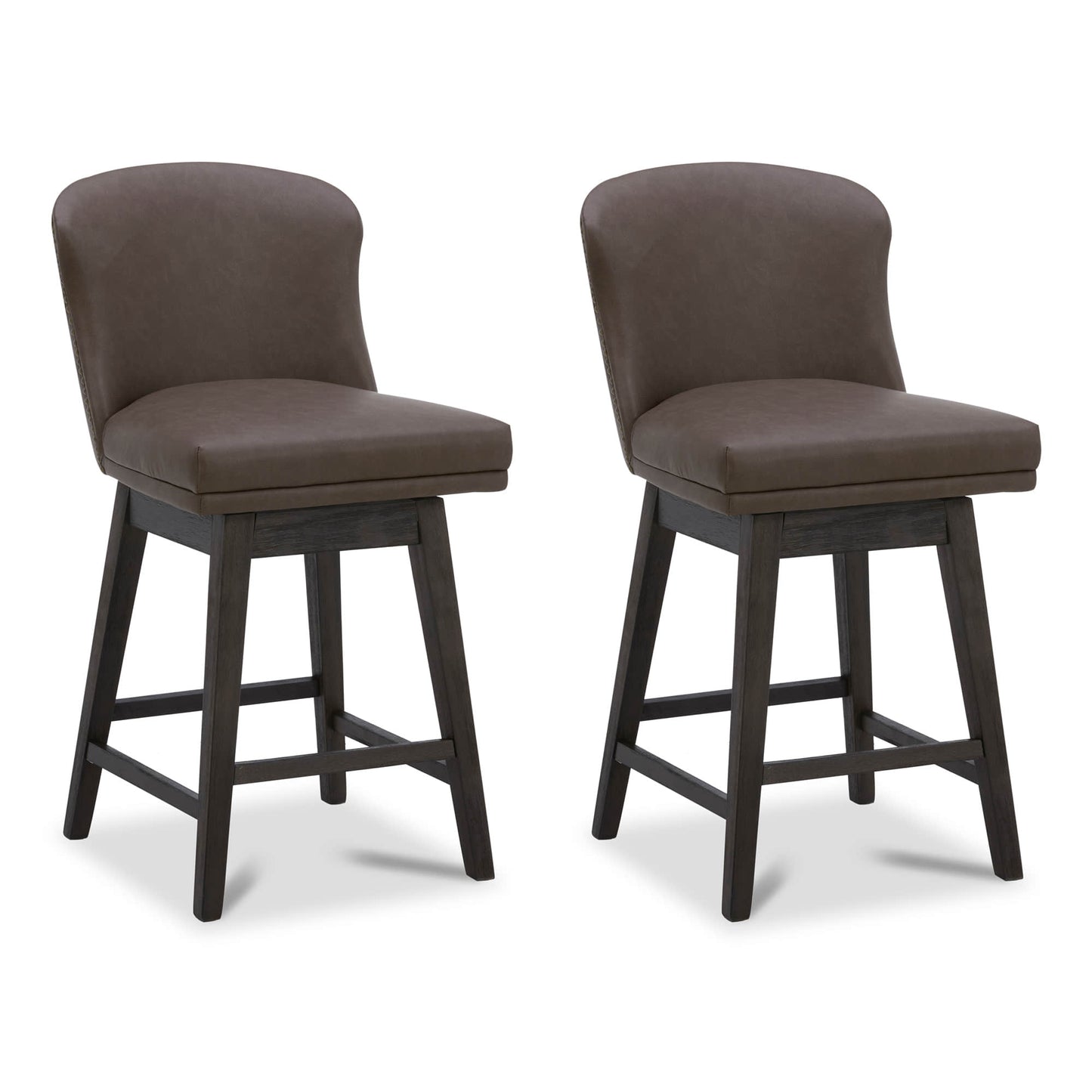 CHITA LIVING-Avery Swivel Counter Stool ( Set of 2)-Counter Stools-Faux Leather-Chocolate-