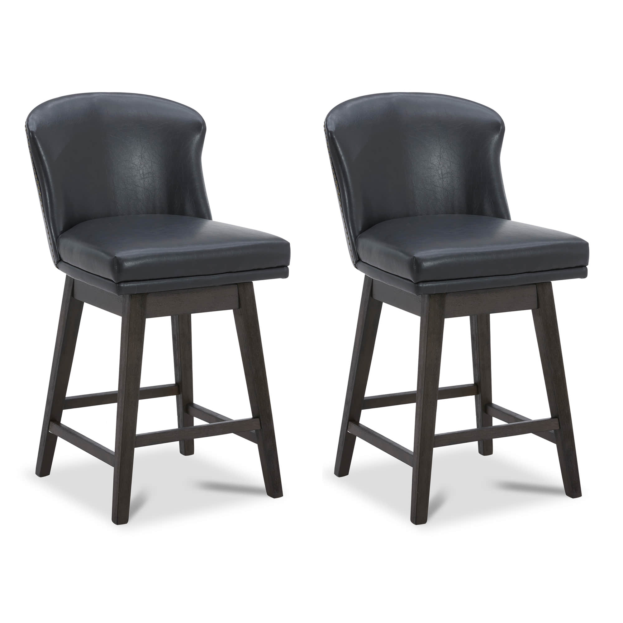 CHITA LIVING-Avery Swivel Counter Stool ( Set of 2)-Counter Stools-Faux Leather-Black-