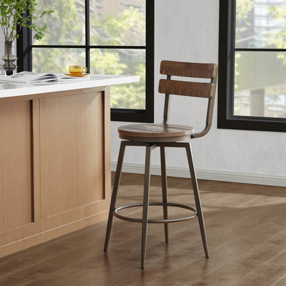 CHITA LIVING-Blair Industrial Wood Seat Counter Stools-Counter Stools-Wood-Brown-Individual