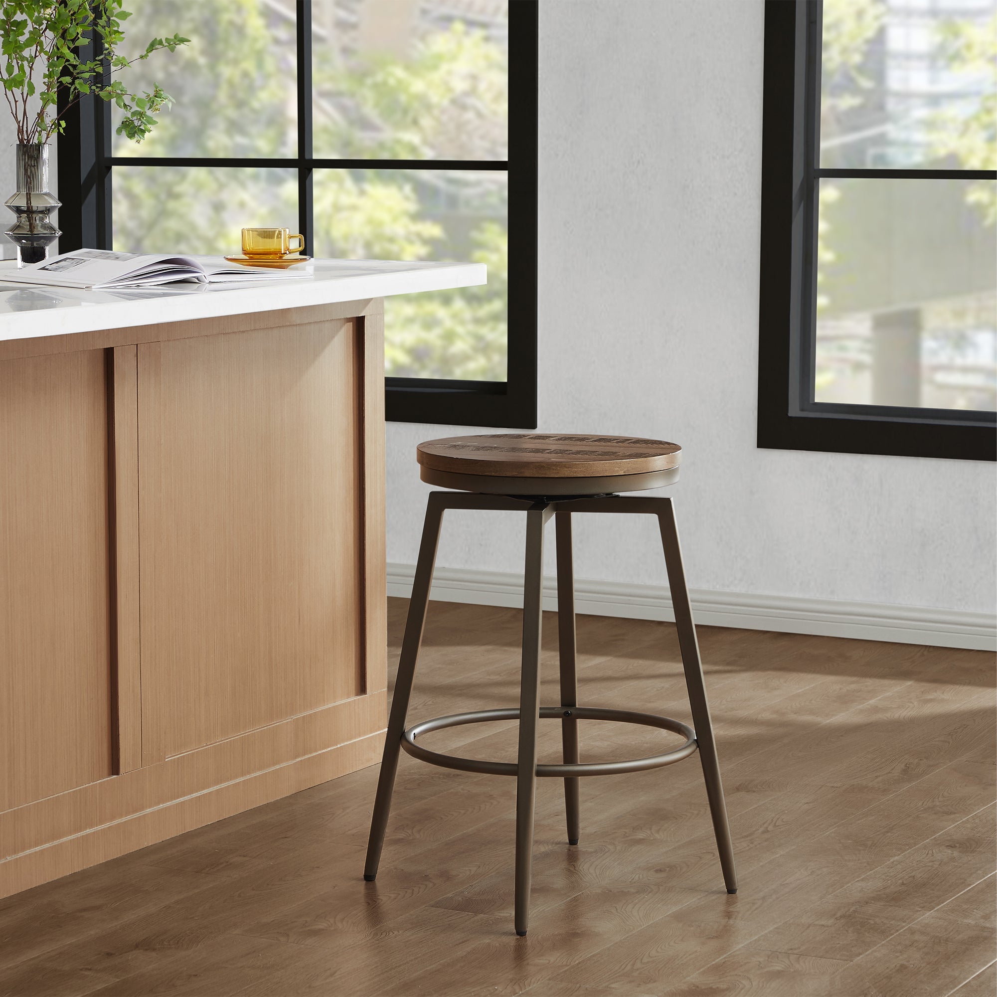 CHITA Blair Industrial Wood Seat Counter Stools chitaliving