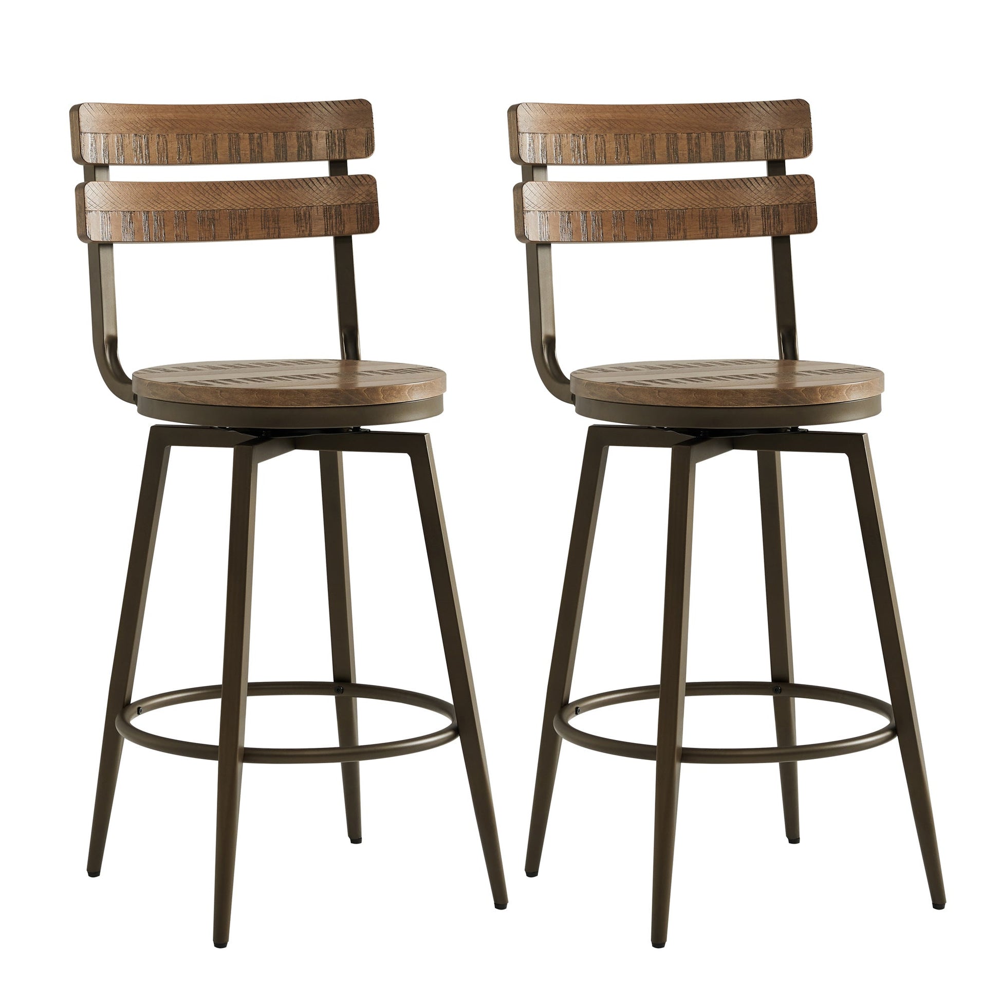 CHITA LIVING-Blair Industrial Wood Seat Counter Stools-Counter Stools-Wood-Brown-Set of 2