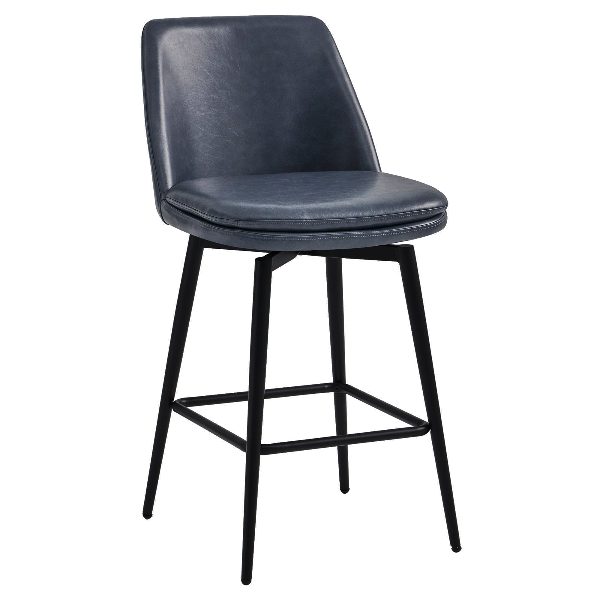 CHITA LIVING-Eli Swivel Counter Stool-Counter Stools-Faux Leather-Blue-Set of 2