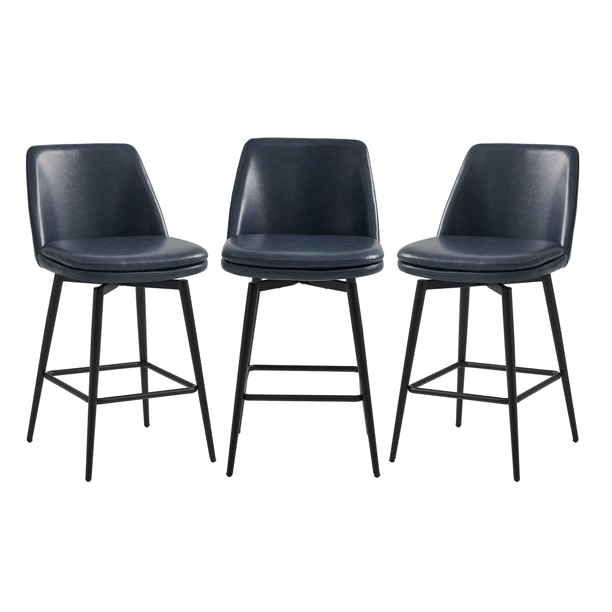 CHITA LIVING-Eli Swivel Counter Stool-Counter Stools-Faux Leather-Blue-Set of 3