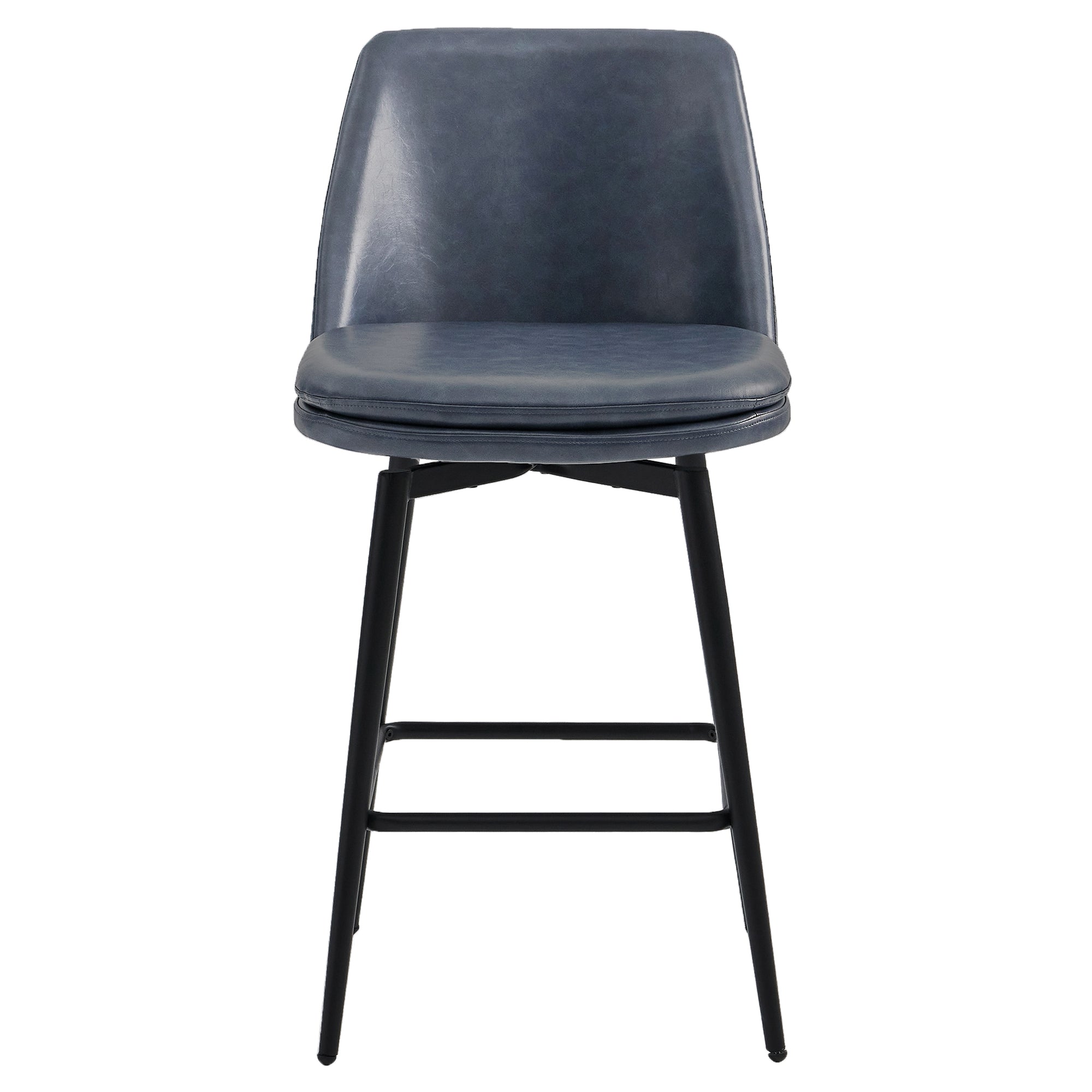 CHITA LIVING-Eli Swivel Counter Stool-Counter Stools-Faux Leather-Blue-Set of 2
