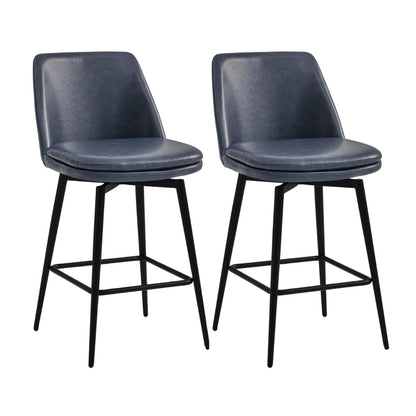 CHITA LIVING-Eli Swivel Counter Stool-Counter Stools-Faux Leather-Blue-Set of 2