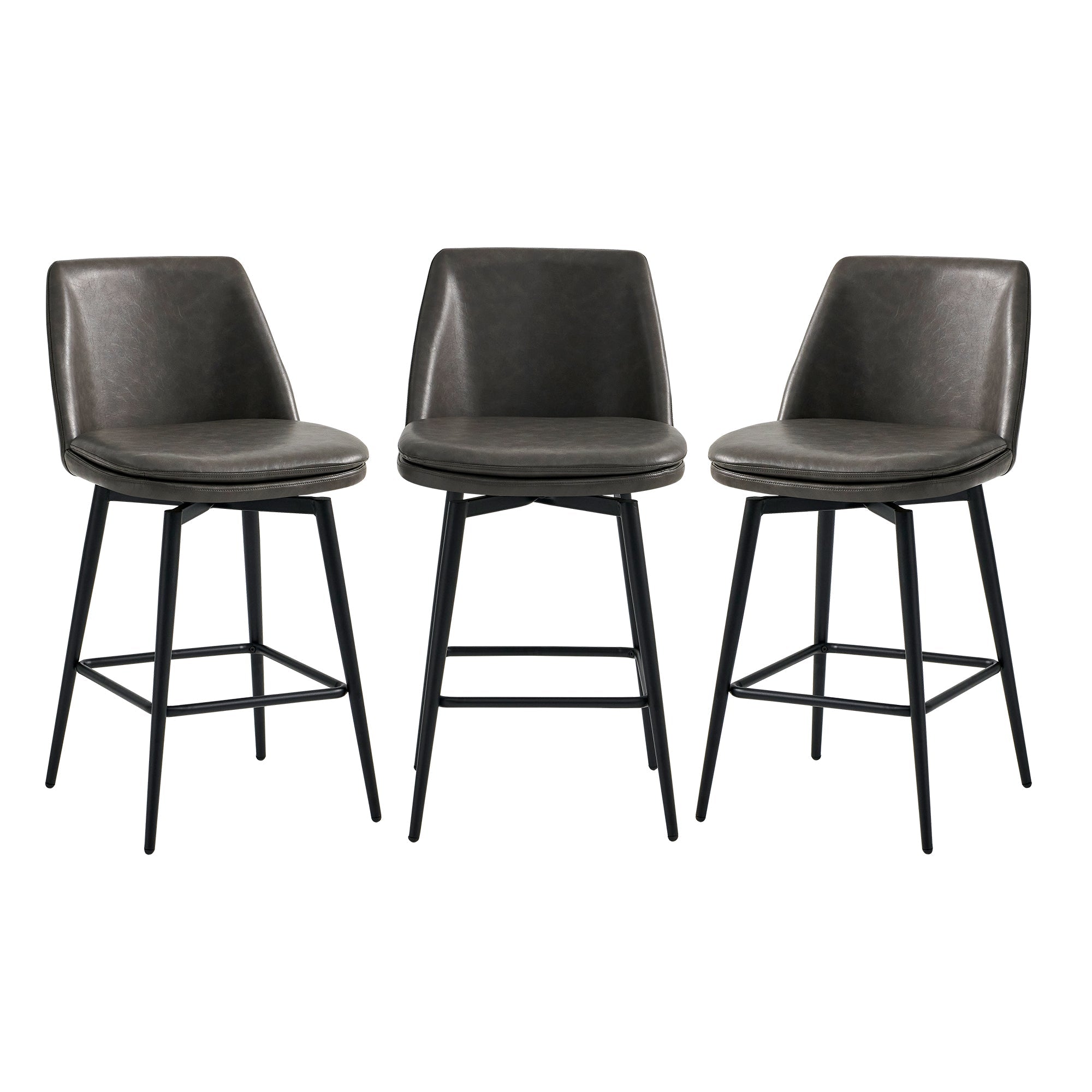 CHITA LIVING-Eli Swivel Counter Stool-Counter Stools-Faux Leather-Gray-Set of 3