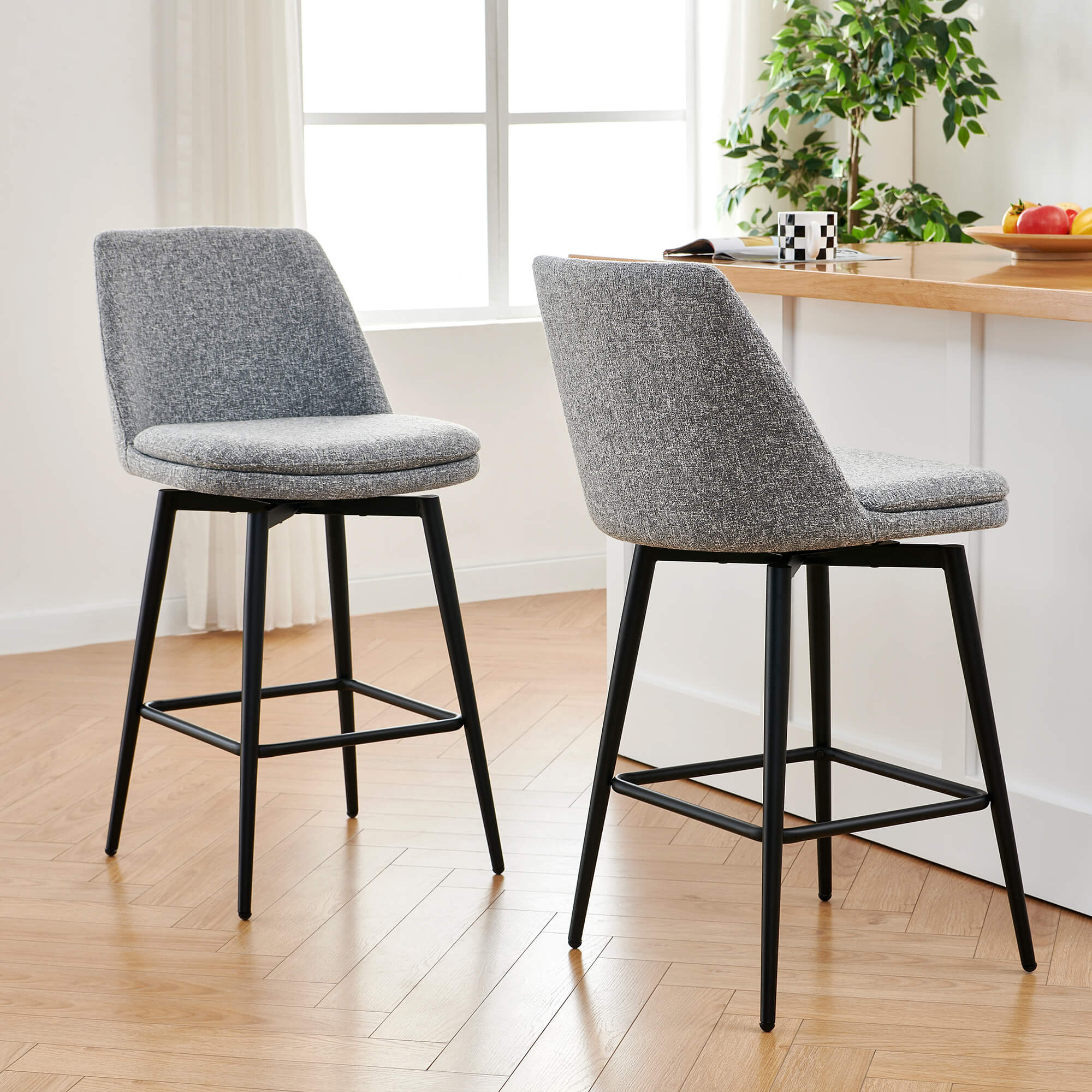 CHITA LIVING-Eli Swivel Counter Stool-Counter Stools-Fabric-Gray (Multi-colored)-Set of 2