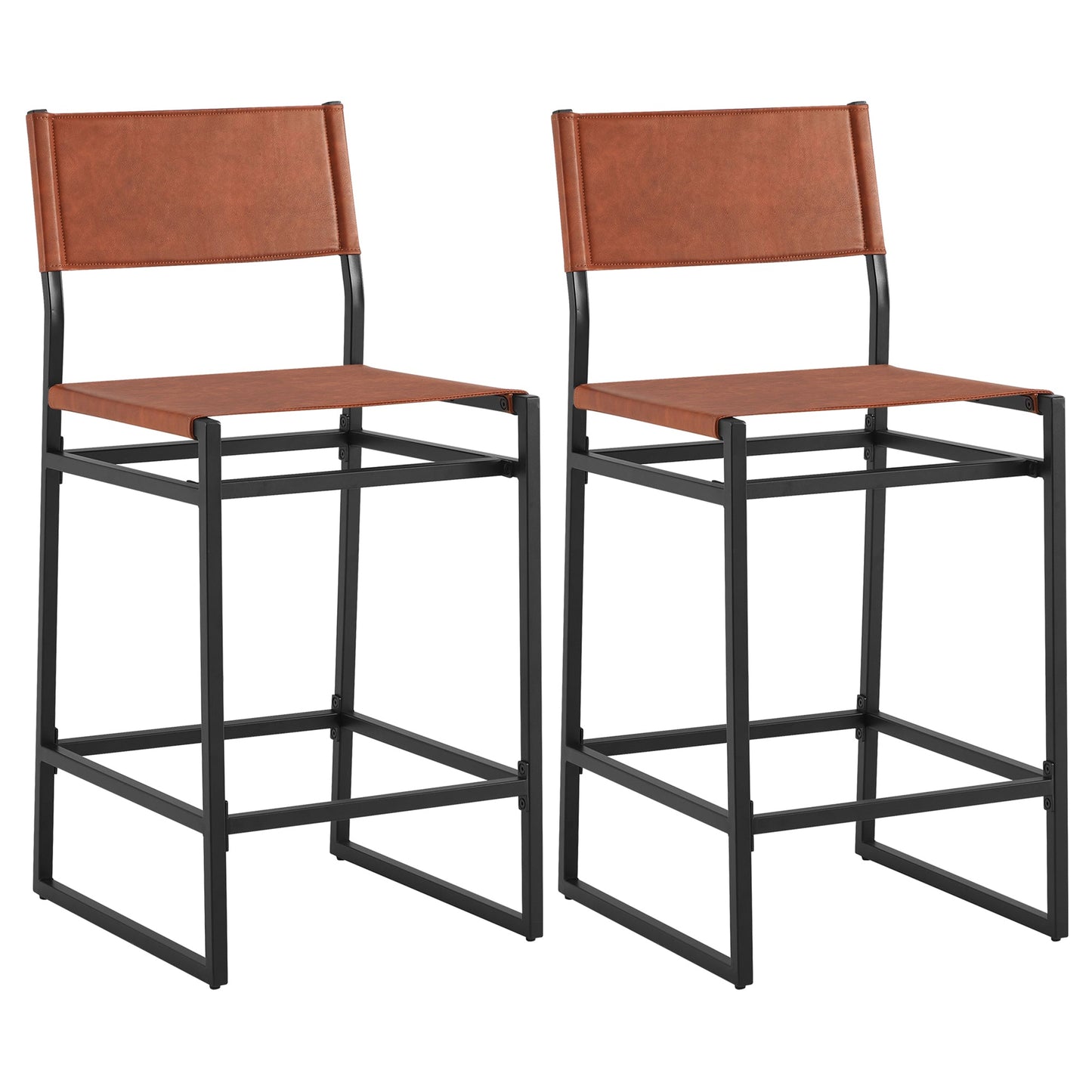 CHITA LIVING-Emmy Faux Leather Contemporary Counter Stool-Counter Stools-Set of 2-Brown-
