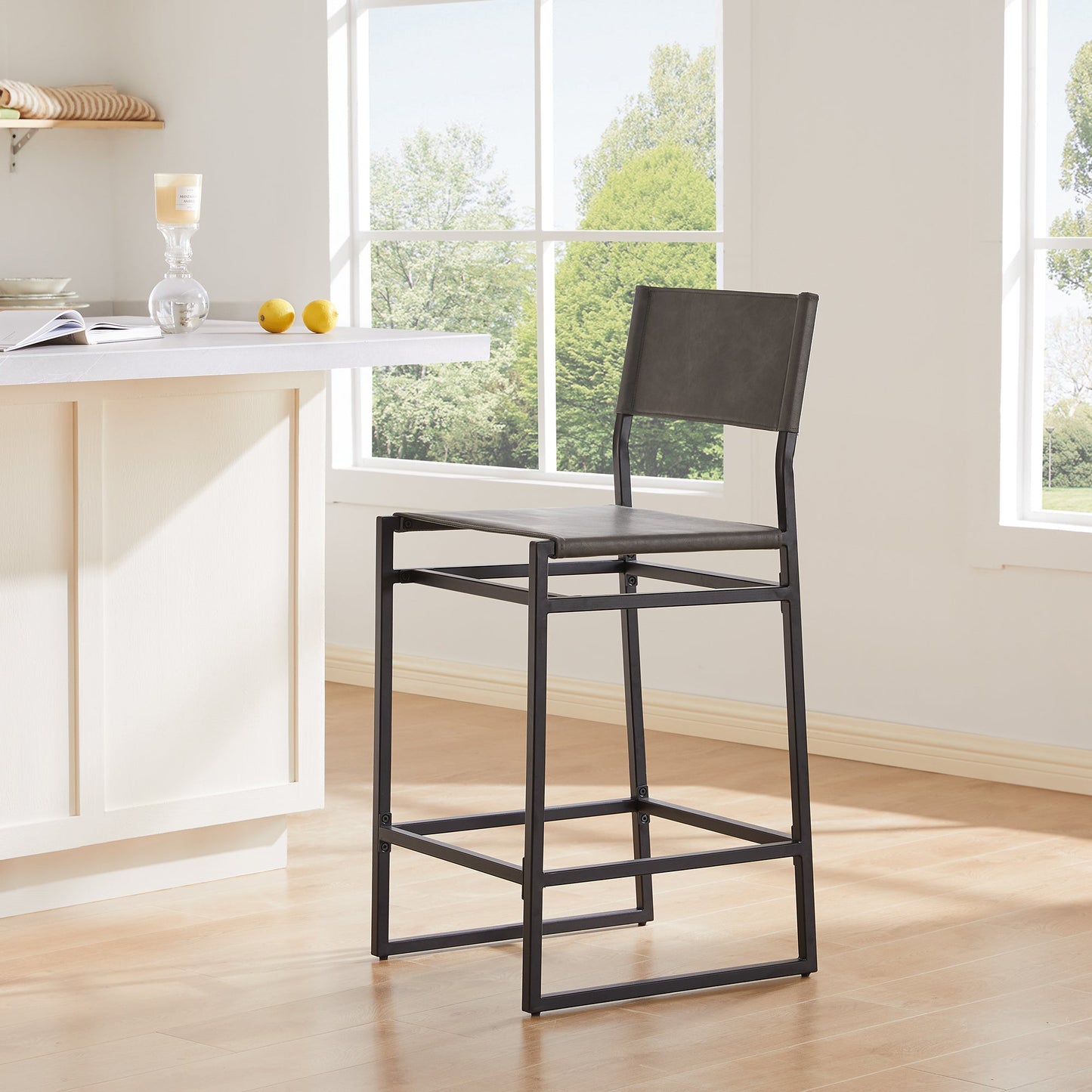 CHITA LIVING-Emmy Faux Leather Contemporary Counter Stool-Counter Stools-Individual-Gray-