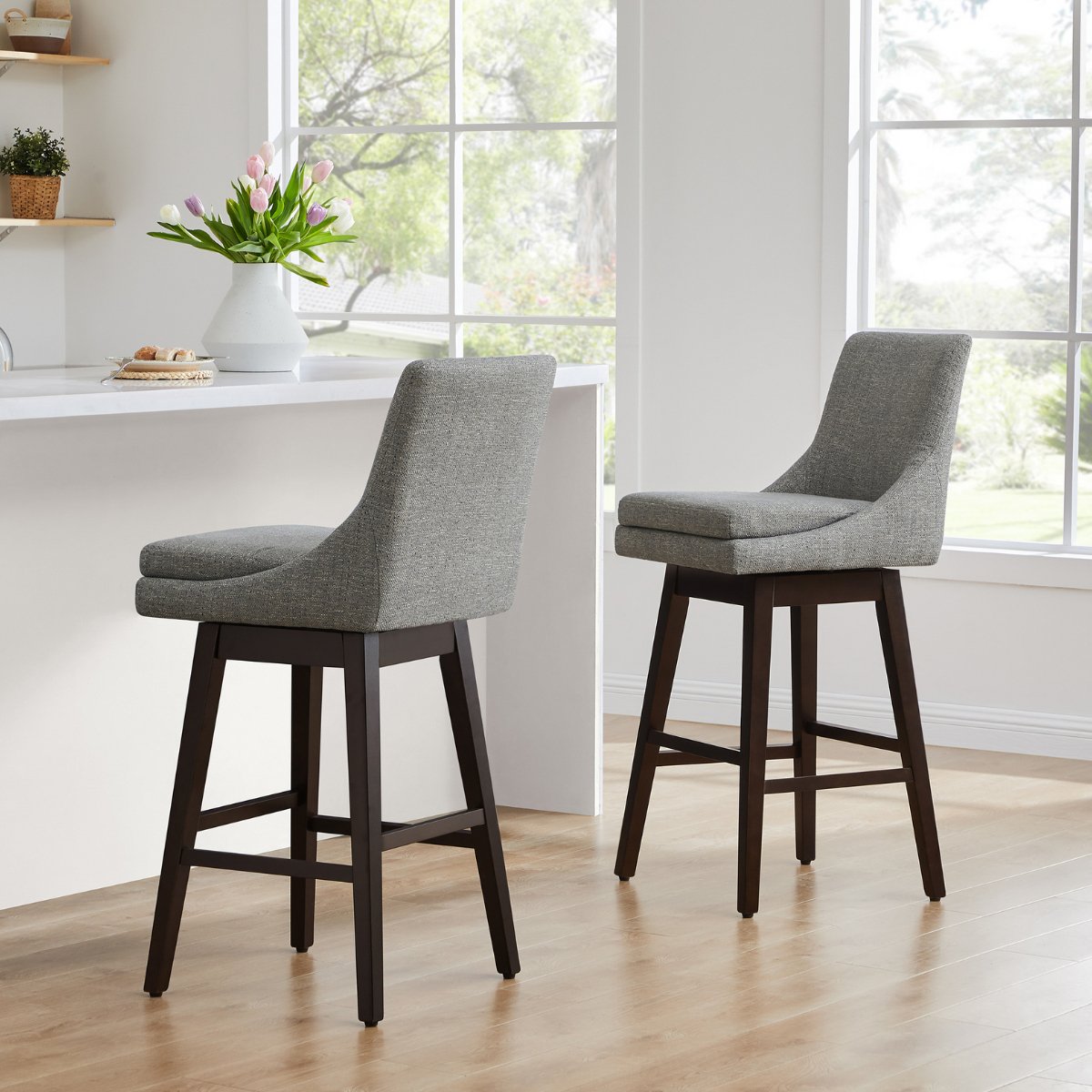 CHITA LIVING-Lissa Swivel Counter Stool 26.8'' ( Set of 2)-Counter Stools-Faux Leather-Blue-