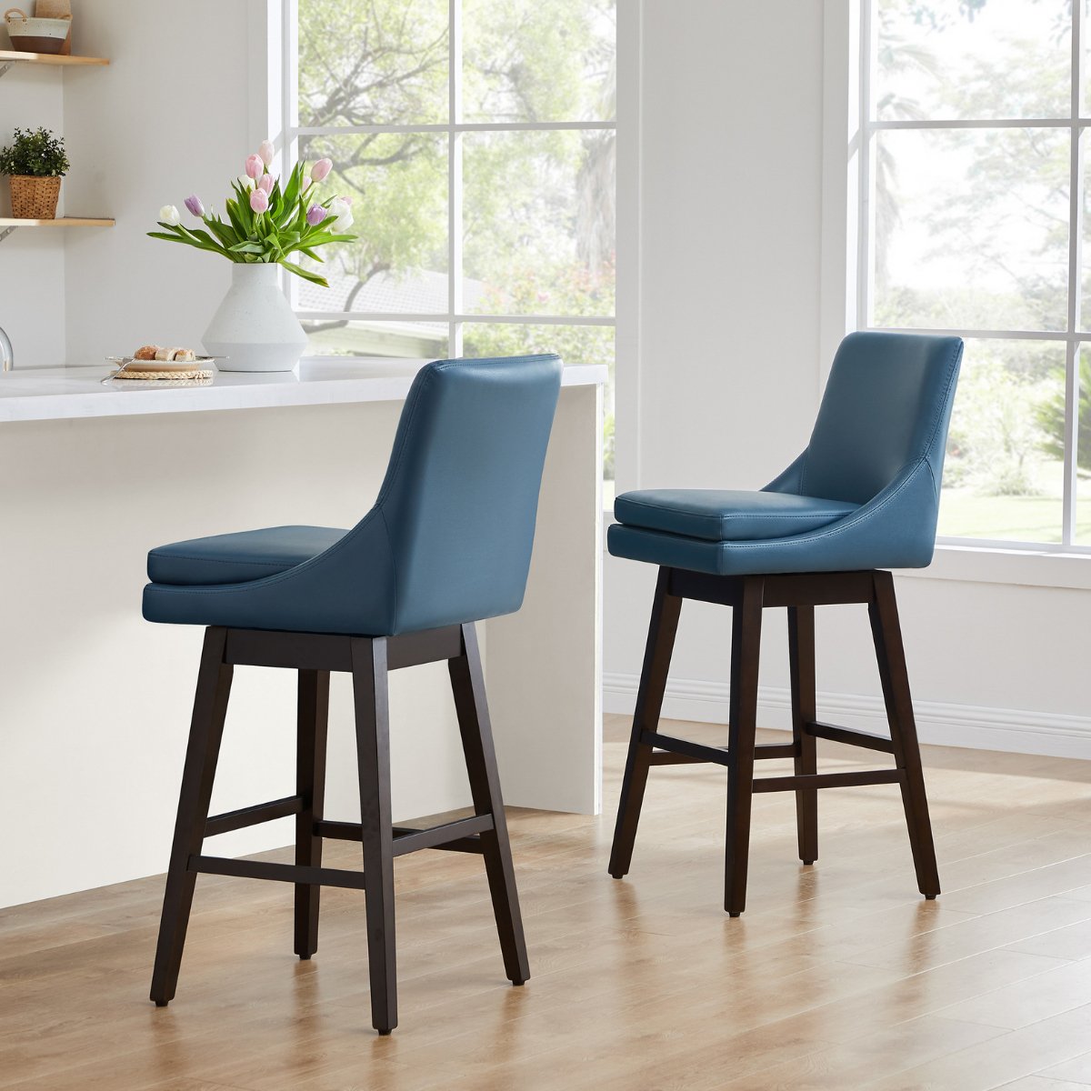 CHITA LIVING-Lissa Swivel Counter Stool 26.8'' ( Set of 2)-Counter Stools-Faux Leather-Light Gray-