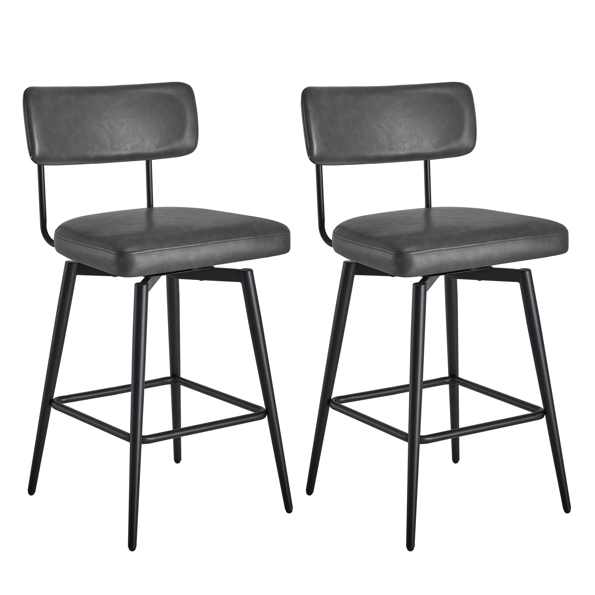 CHITA LIVING-Lovy Swivel Counter Stools (Set of 2）-Counter Stools-Faux Leather-Gray-