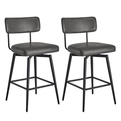 CHITA LIVING-Lovy Swivel Counter Stools (Set of 2）-Counter Stools-Faux Leather-Gray-